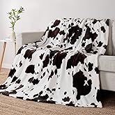 Cozy Bliss Cow Print Fuzzy Throw Blanket for Couch - Thick Soft Warm Non Shedding Fleece Blankets for Western Décor Room, for Kids, Women Men Girls, Black Brown 40"*50"