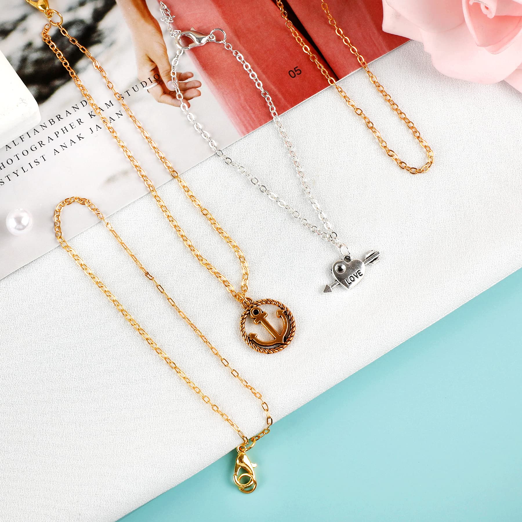 SANNIX 20 Feet Necklace Chains 1.8mm Jewelry Making Chains for Necklace Earring Bracelet Jewelry Making Supplies, Metal Chain Necklace with Lobster Clasps and Jump Rings for DIY Craft, Silver & Gold