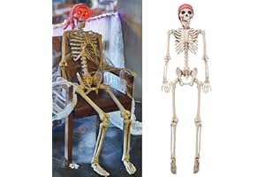 yosager 5.4 ft Pose-N-Stay Life Size Skeleton with Glowing Eyes, 2024 Upgrade Human Bones Full Body Realistic with Posable Joints, Pose Skeleton Prop for Halloween Decoration