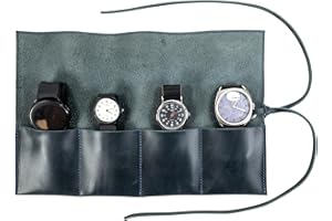 Hide & Drink, Leather Watch Roll Organizer Handmade from Full Grain Leather, Holds Up to 4 Watches, Easy Carry On Watchlover Storage (Slate Blue)