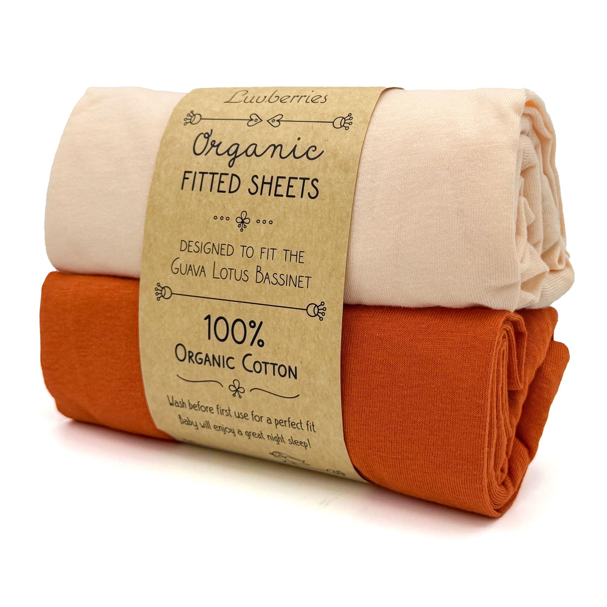 Photo 1 of Luvberries 100% Organic Cotton Bassinet Sheets (Set of 2) for The Guava Lotus Travel Bassinet - Baby and Newborn, Fitted Bassinet Sheets, for Boys & Girls (Peach Tones)