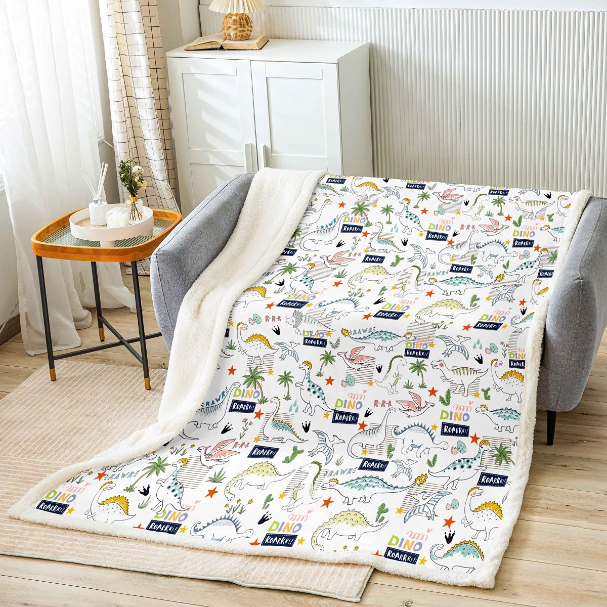 Toddler Dinosaur Fleece Throw Blanket Baby 30x40 Inch, Kids Cartoon Dino Plush Blanket Colorful Jungle Animals Sherpa Blanket for Boys Girls,Luxury Wildlife Fuzzy Blanket for Sofa Bed
