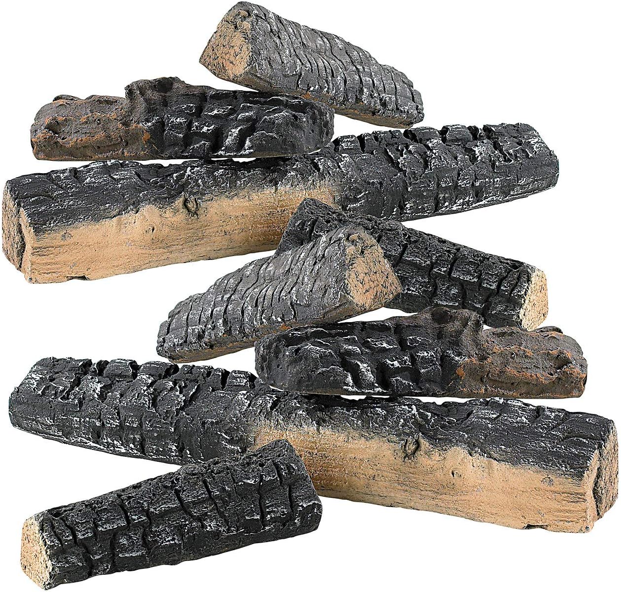 Carlo Milano Keramikholz Kamin: 8er-Set Keramik-Dekorations-Holzscheite