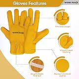 WORK MAXX Gardening Gloves Leather Heavy Duty Thorn Proof Mustard L view 5