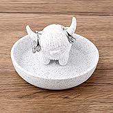 Penitue Highland Cow Ring Holder with Dish, Cute Jewelry Organizer Trinket Plate for Rings Earrings Necklaces Decorative Cow Jewellery Holder Tray for Engagement Wedding Vanity Dresser Women Decor