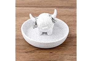 Highland Cow Ring Holder with Dish, Cute Jewelry Organizer Trinket Plate for Rings Earrings Necklaces Decorative Cow Jeweller