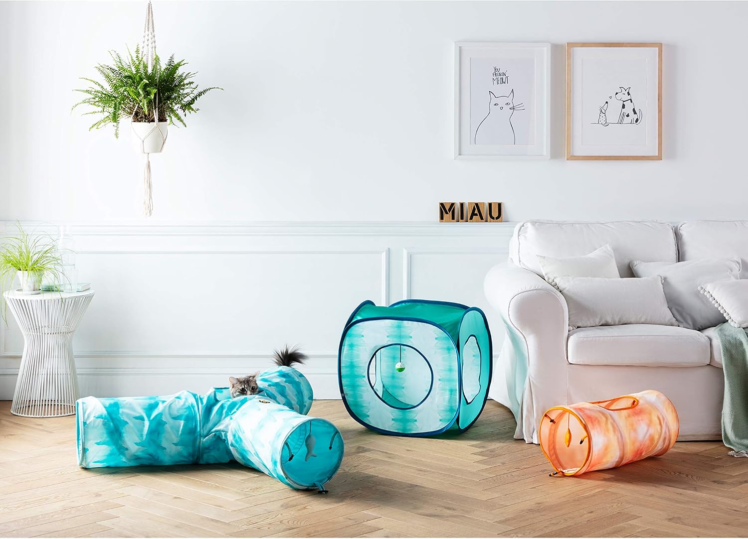 Dehner 2501237 Cat Toy Triplex Cat Tunnel Diameter 25 cm Length 50 cm Polyester Blue, 1 stück (1er Pack) - Image 3