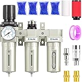 TAILONZ PNEUMATIC 0-240PSI 3/4 Inch NPT Industrial Grade Three Stage Air Drying System, Particulate Filter,Desiccant Dryer and Air Regulator,Coalescing Filter (Manual Drainage)