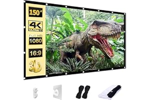 AAJK Outdoor Projector Screen 150 inch, Washable Projector Screen 16:9 Foldable Anti-Crease Portable Projector Movies Screen 