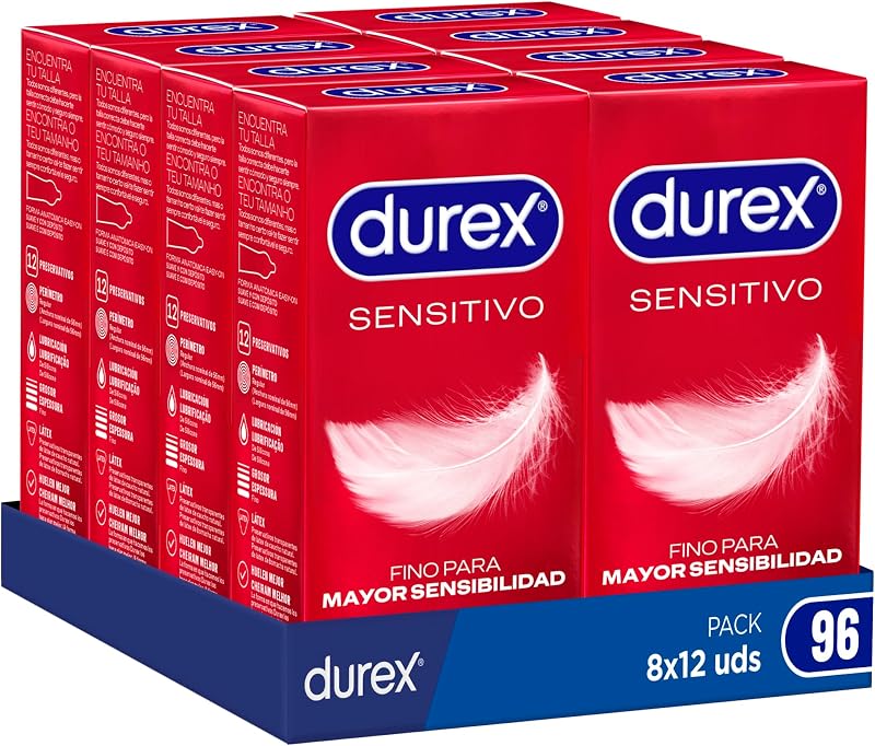 Pacote de preservativos durex soft sensitive, fino para maior sensibilidade, 96 preservativos