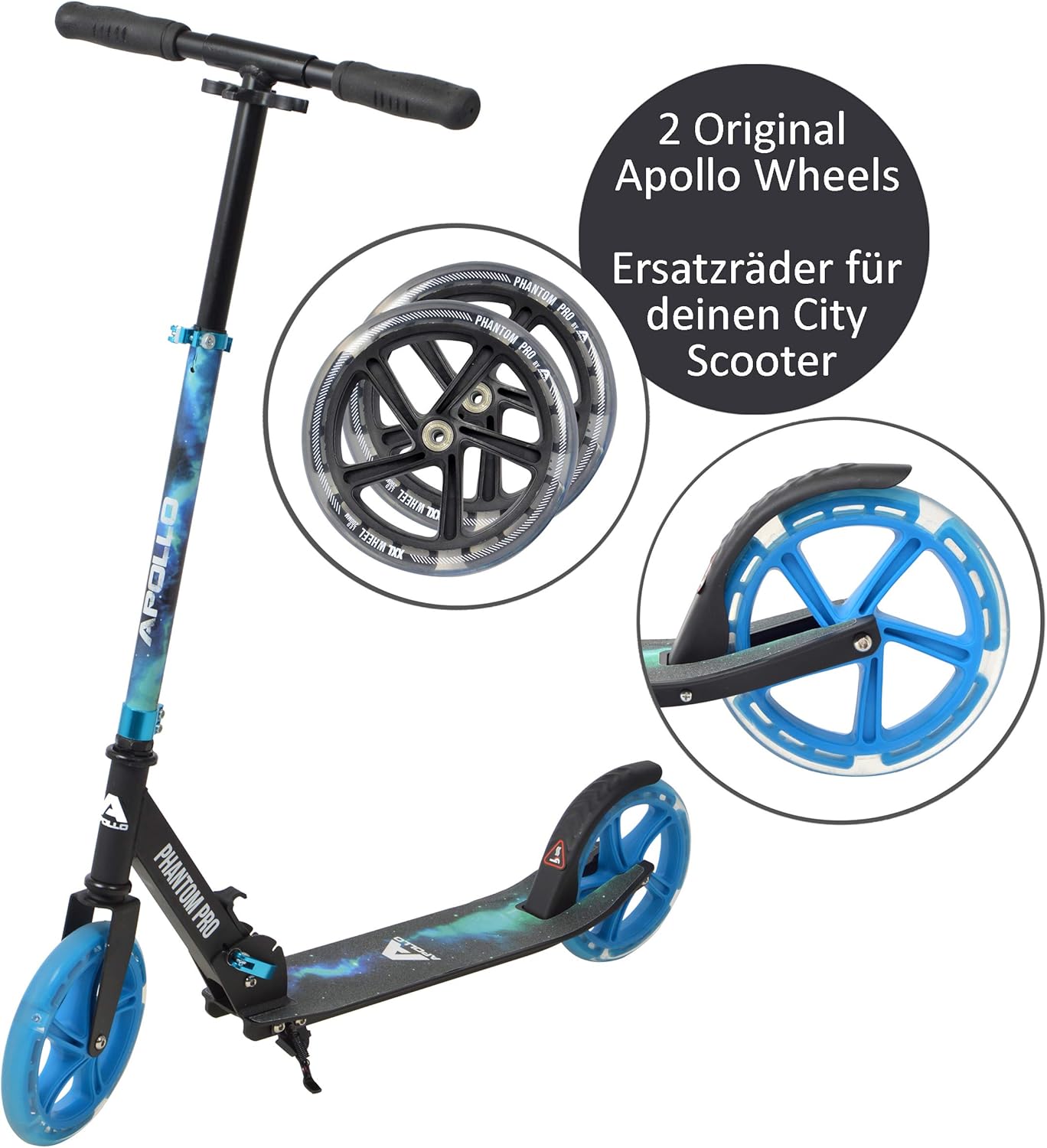 Apollo Ruedas de Recambio City Scooter LED 200mm Pro Wheels Ruedas de Recambio adecuadas para