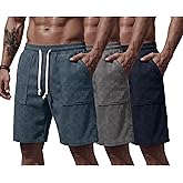 August Alley 3 Pack Men's Shorts 7 Inch Corduroy Baggy Sweatshorts Casual Loose Elastic Drawstring Pocket Lightweight Shorts