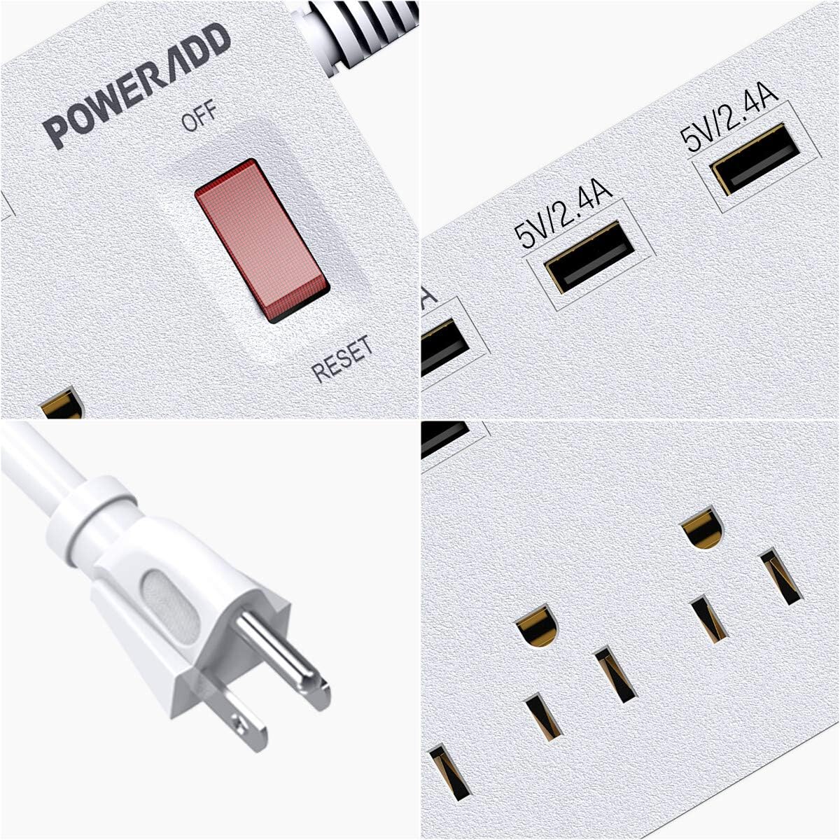 POWERADD Surge Protector USB Power Strip 6 USB Ports 6ft Heavy Duty Cord, USB Outlet Extender Home & Office 1625W 13A: Electronics