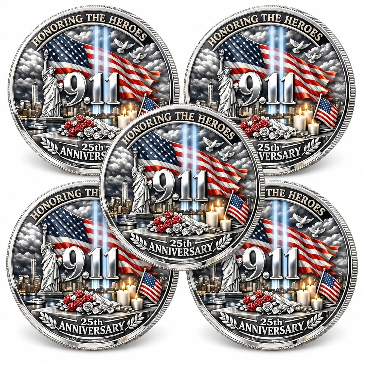 9/11 Never Forget – 25th Anniversary Commemorative Coin, Never Forget September 11, 2001 - Honoring Heroes Challenge Coin - C