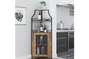 IDEALHOUSE Corner Wine Cabinet, Bar Cabinet with Large Storage Space and Detachable Wine Rack, Wine Cabinets with Glass Holde