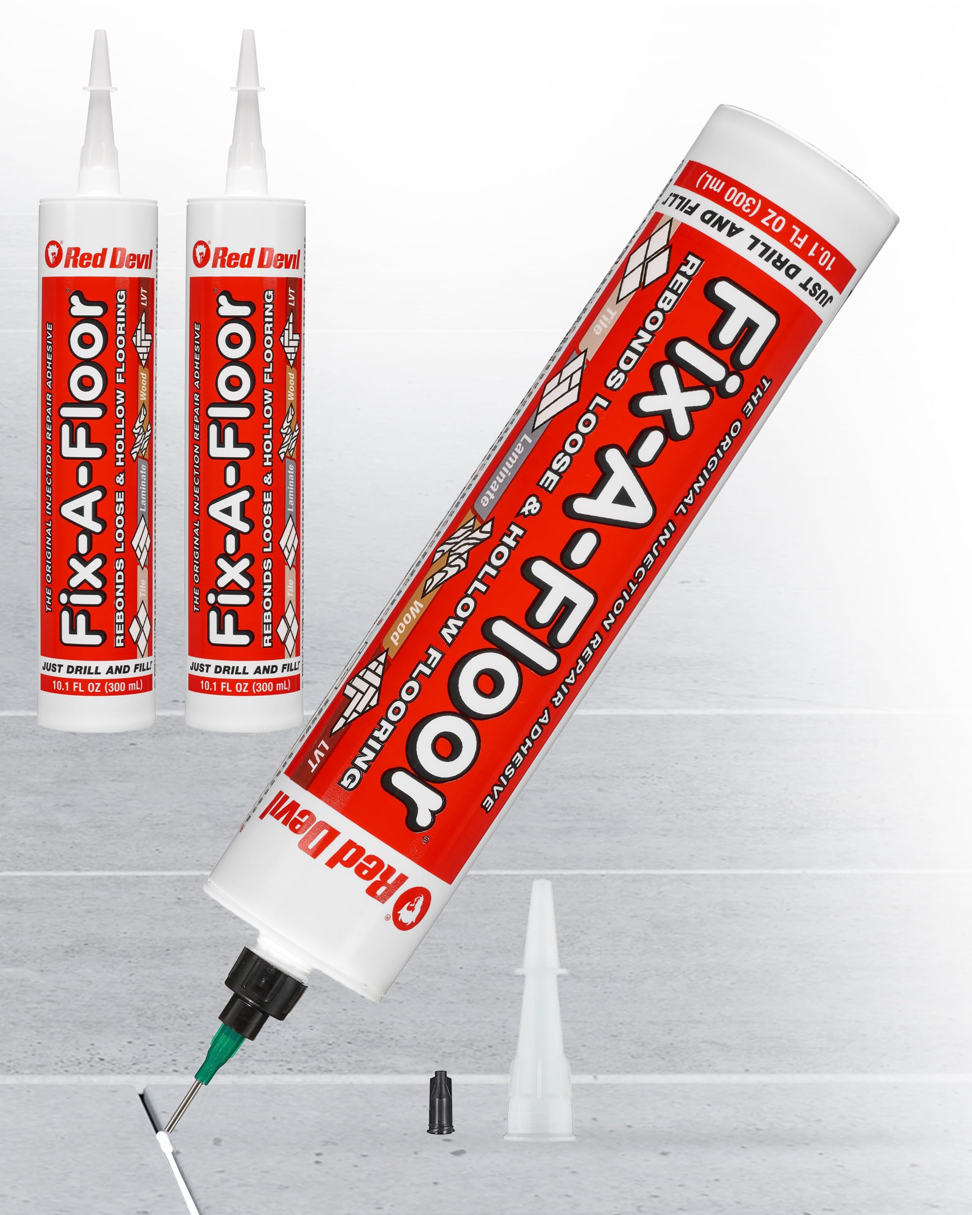 Fix A Floor Extra Strength Floor Tile Adhesive & Micro Precision Kit – 3-Pack Vinyl Floor Adhesive for Hollow Spots, Laminate, Creaking Wood & More – Versatile Injector Solution, 300ml Tube