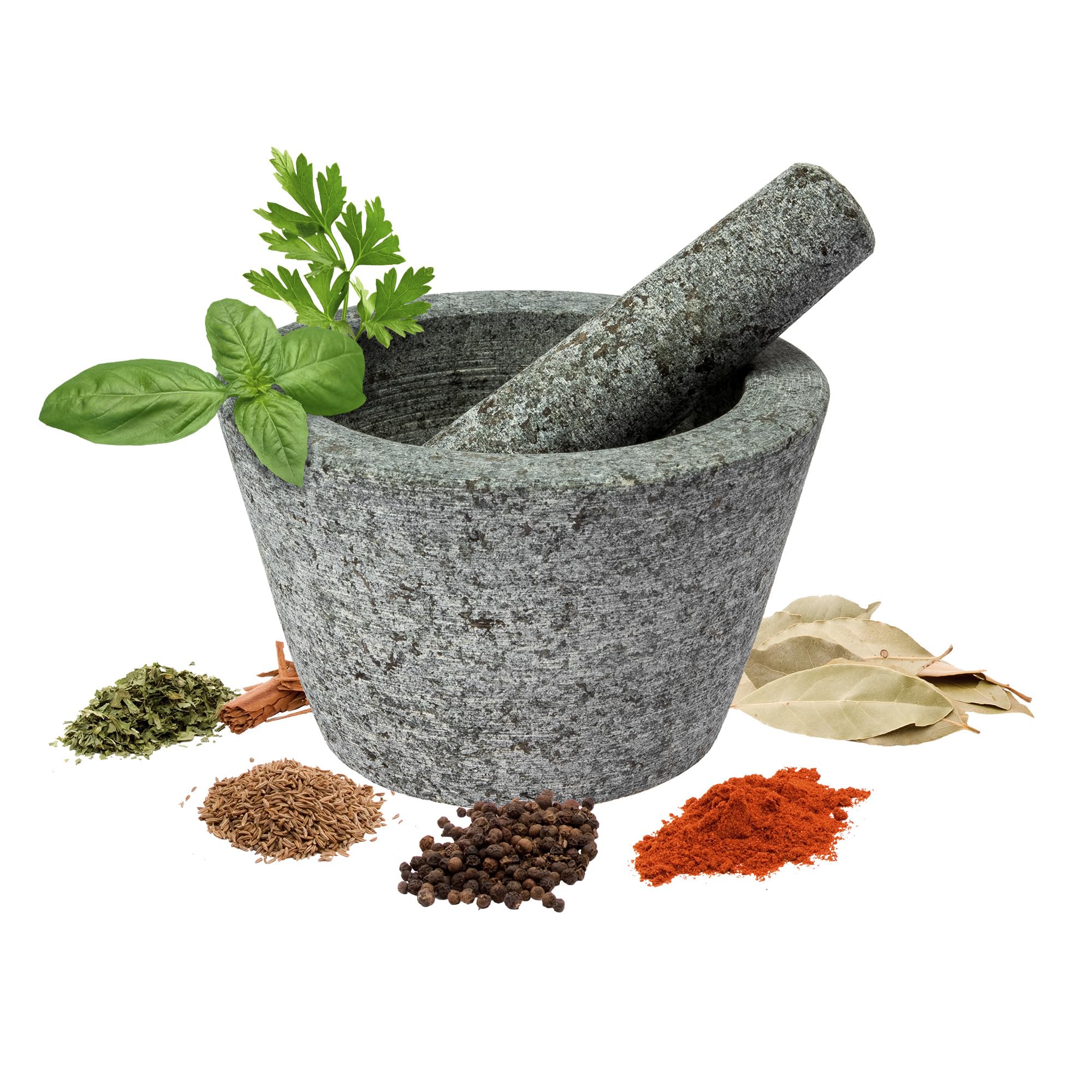 Browin 312013 Granite Mortar and Pestle for Kitchen Diameter| Elegant and Simple Mortar for Grinding | Granite,Grey, 13 cm