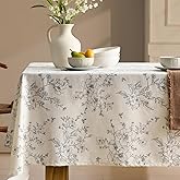 French Linen Table Cloth Rectangle Tables Floral Tablecloth with Gray Flowers Pattern Burlap Textured Farmhouse Vintage Rustic Outdoor Table Cover for Picnic,Dining,Party,Home Decor 55x84 Inch