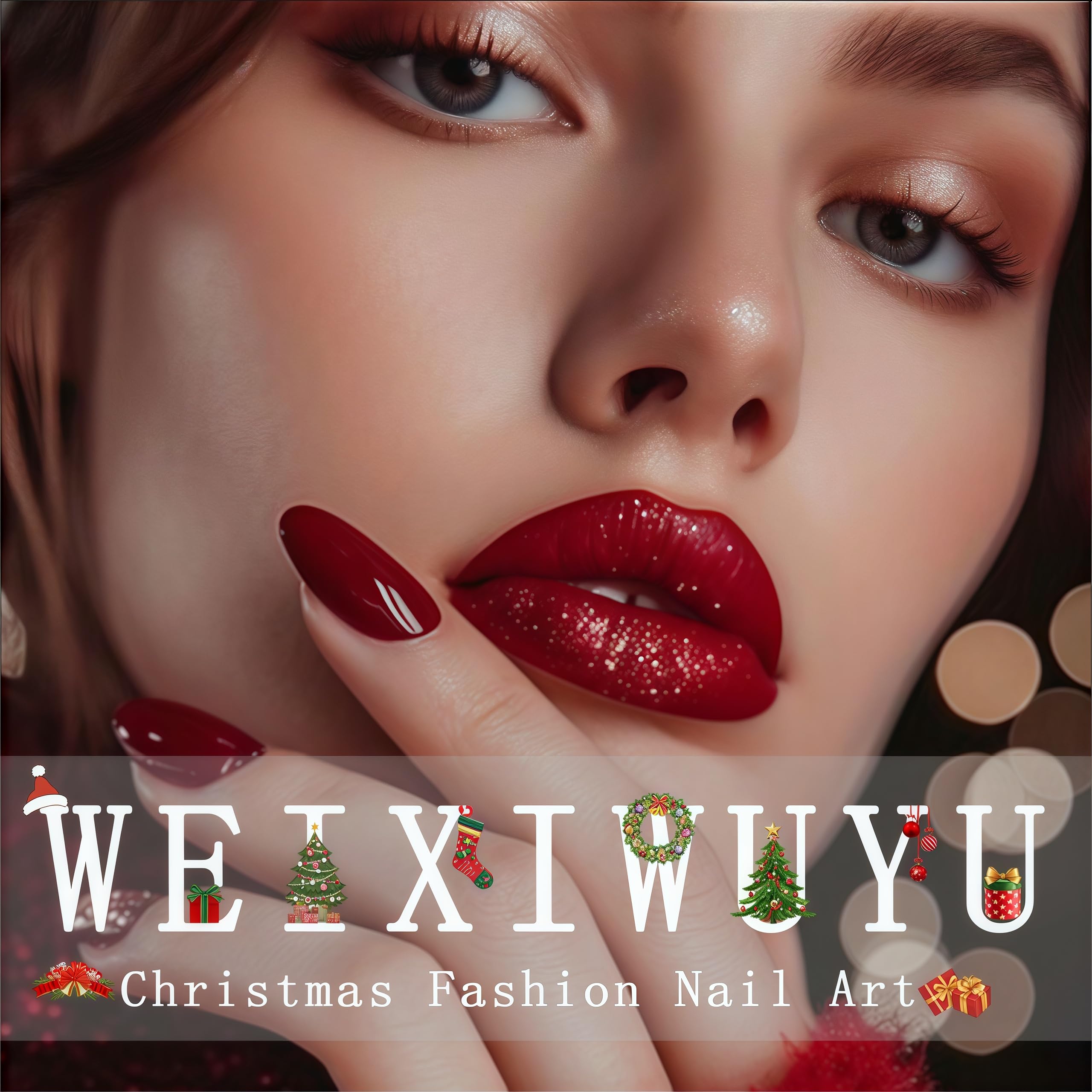 Christmas Press on Nails Short Square Fake Nails Christmas Red Fruit False Nails White French with Snowflake Christmas Tree Acrylic Nails Full Cover Stick on Nails for Women Party Nails Decor 24pcs - Image 7