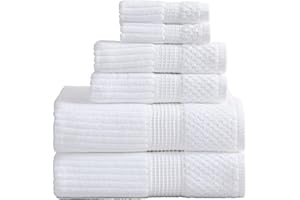 Springtree Home 100% Cotton Bath Towel Set | 6 Piece Set | Absorbent & Quick-Dry Bath Towels | Textured and Durable Cotton | Krista Collection (Bright White)