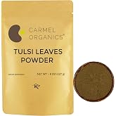 CARMEL ORGANICS Tulsi Leaves Powder 8 Ounce | Holy Basil Leaf Powder | 100% Natural &amp; Pure | Non-GMO | Kosher | No Added Preservatives | Indian-Farm-Sourced Tulsi Powder