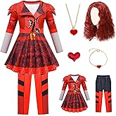 RuuYiicoco 7 Pcs Rise Princess Red Costume For Girls Party Dress Outfit Set With Wig