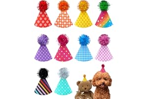 PET SHOW 10 Pack Mini Party Hats for Small Dog Birthday Stuffed Animals Dolls Puppy Cats Adjustable Headband Colorful Holiday Felt Hats Kitten Pet Grooming Costume Accessories