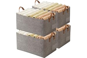 AARAINBOW Linen Closet Organizer Storage Bin with Steel Frame, Stackable Fabric Jeans Baskets for Shelves, 4 Packs Foldable Wardrobe Clothes Box for Sweater Pants Clothing Towel Shirt Felt, 23L Gray