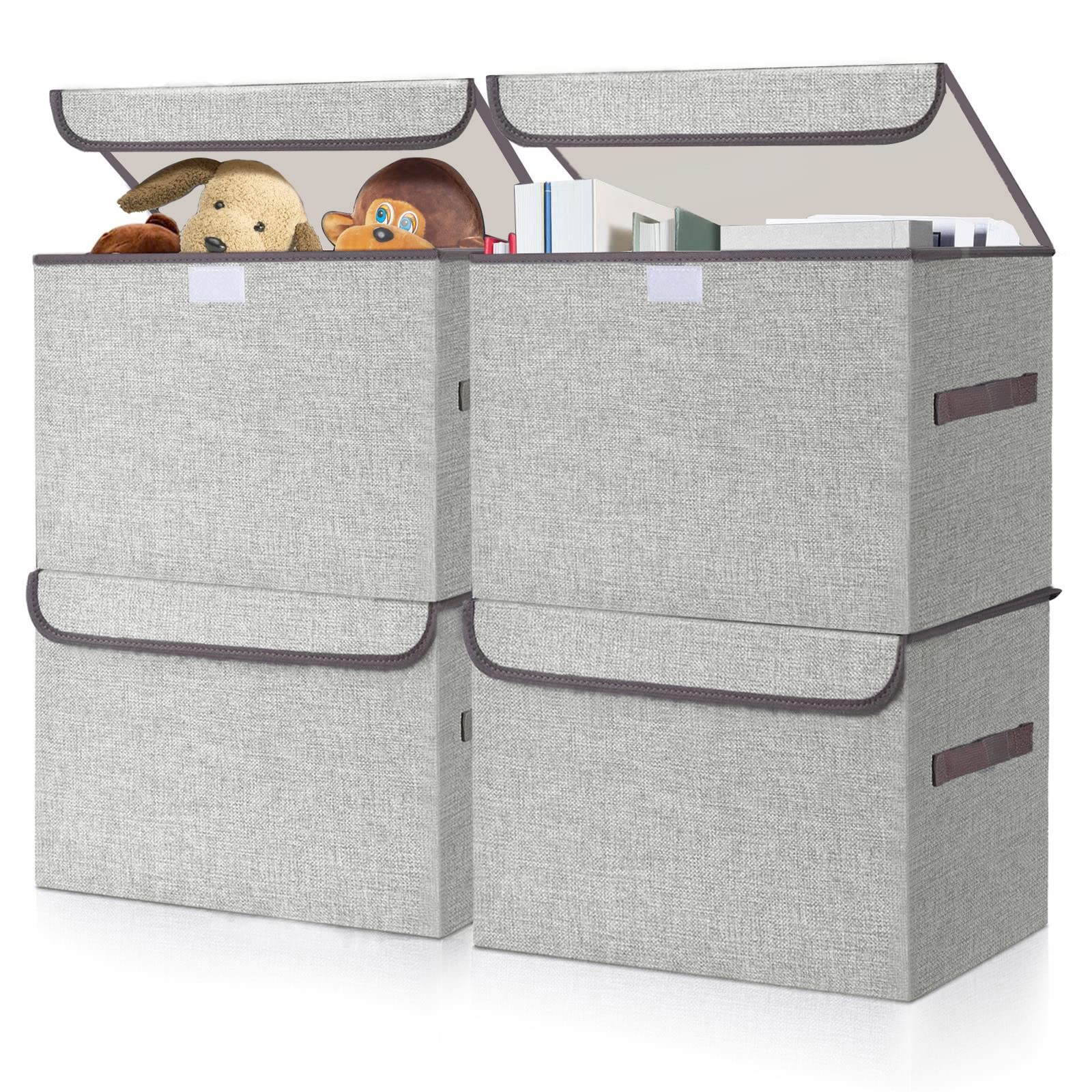 Photo 1 of Bagnizer Linen Fabric Foldable Storage Cube Bin Organizer Basket with Flip-Top Lid & Handles, Large Clothes Blanket Box for Home, Office, Closet, Light Gray, 4 Pack 14.6 x 9.5 x 9.5”