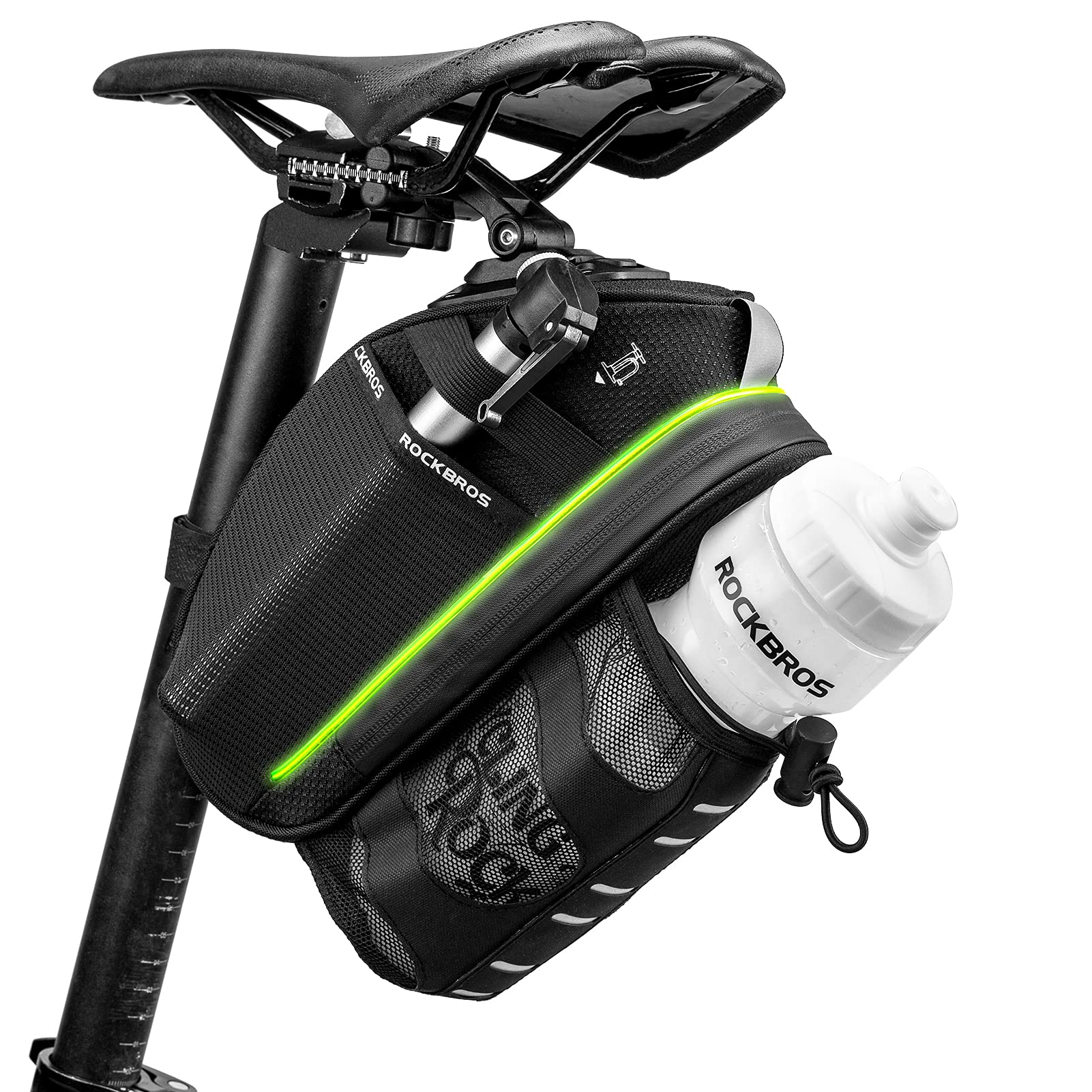 ROCKBROS Bicycle Saddle Bag 1.5L with Bottle Holder MTB Frame Bag Black