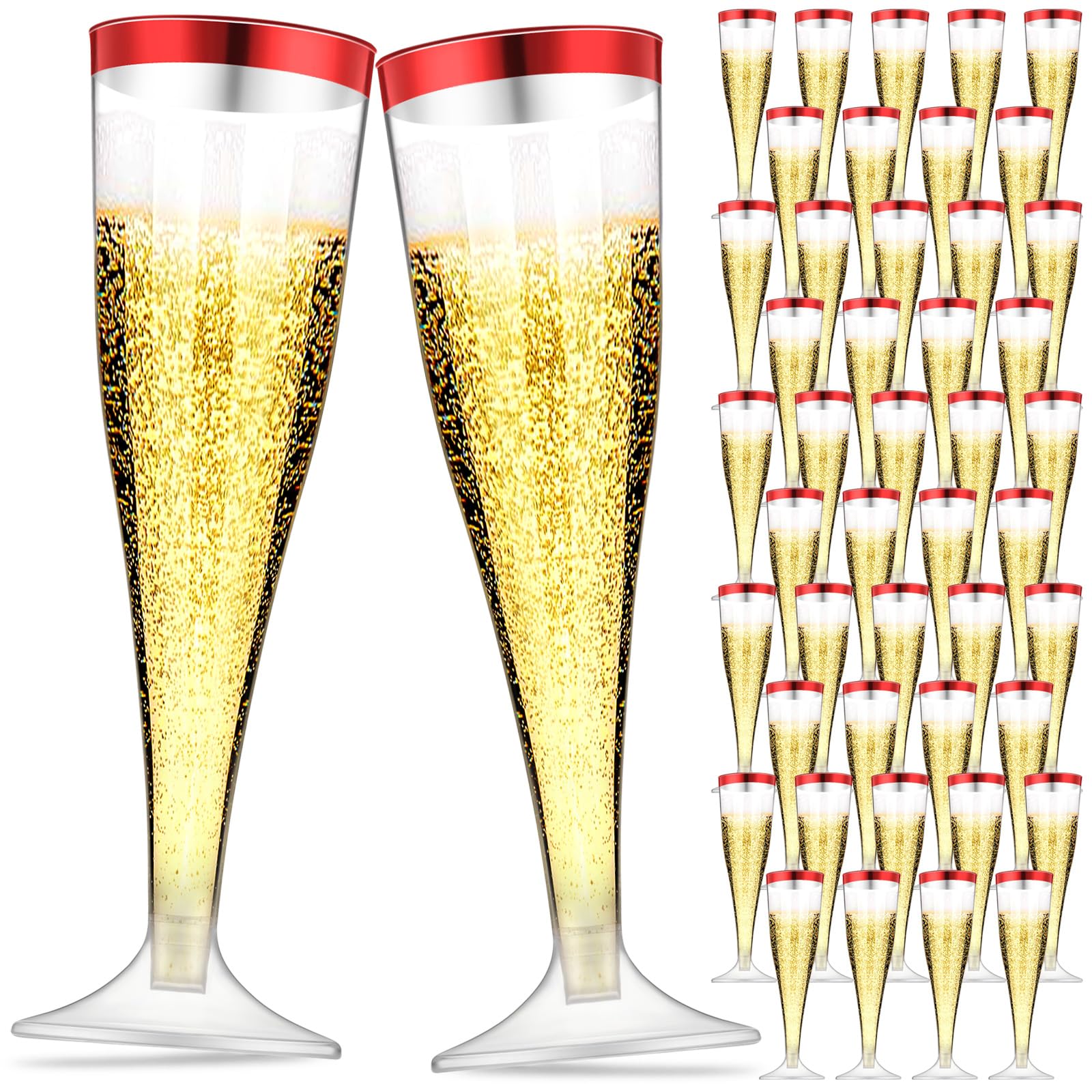 Photo 1 of ** MISSING PARTS** Zubebe 100 Pcs Plastic Champagne Flutes 4.5oz Classic Champagne Clear Plastic Cups Wedding Party Toasting Cocktail Cups Bulk Home Toasting Drinking Party(Red)