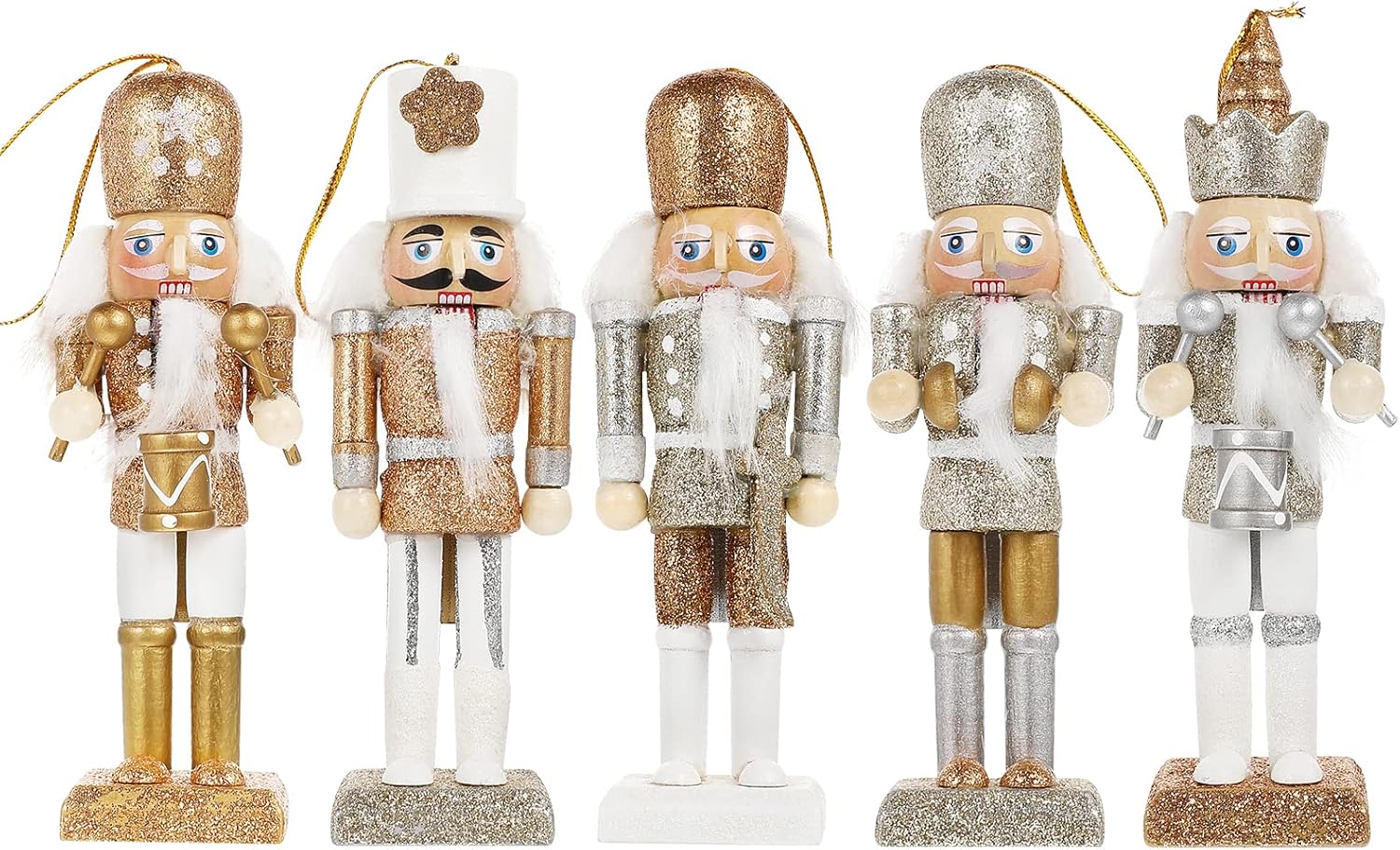 Nutcrackers - PRETYZOOM Wooden Christmas Nutcracker Figures Ornaments Xmas Holiday Tree Decorations (White Gold)