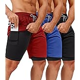 OCYMA 3 Pack Men's 2 In1 Gym Shorts Men with Pockets 7 inch Workout Shorts Men Running Shorts with Liner&Towel Loop
