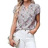 Blooming Jelly Women's Dressy Casual Tops Business Work Blouses White Button Down Shirts Cap Sleeve V Neck Tshirt