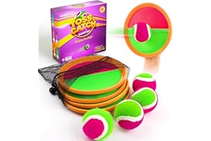 Qrooper Kids Outdoor Toys - Toss and Catch Game Set, Outside Yard Camping Beach Pool Toys Games for Boys Girls 3 4 5 6 7 8 9 10 Year Old, 4 Paddles 4 Balls (Orange+Orange)