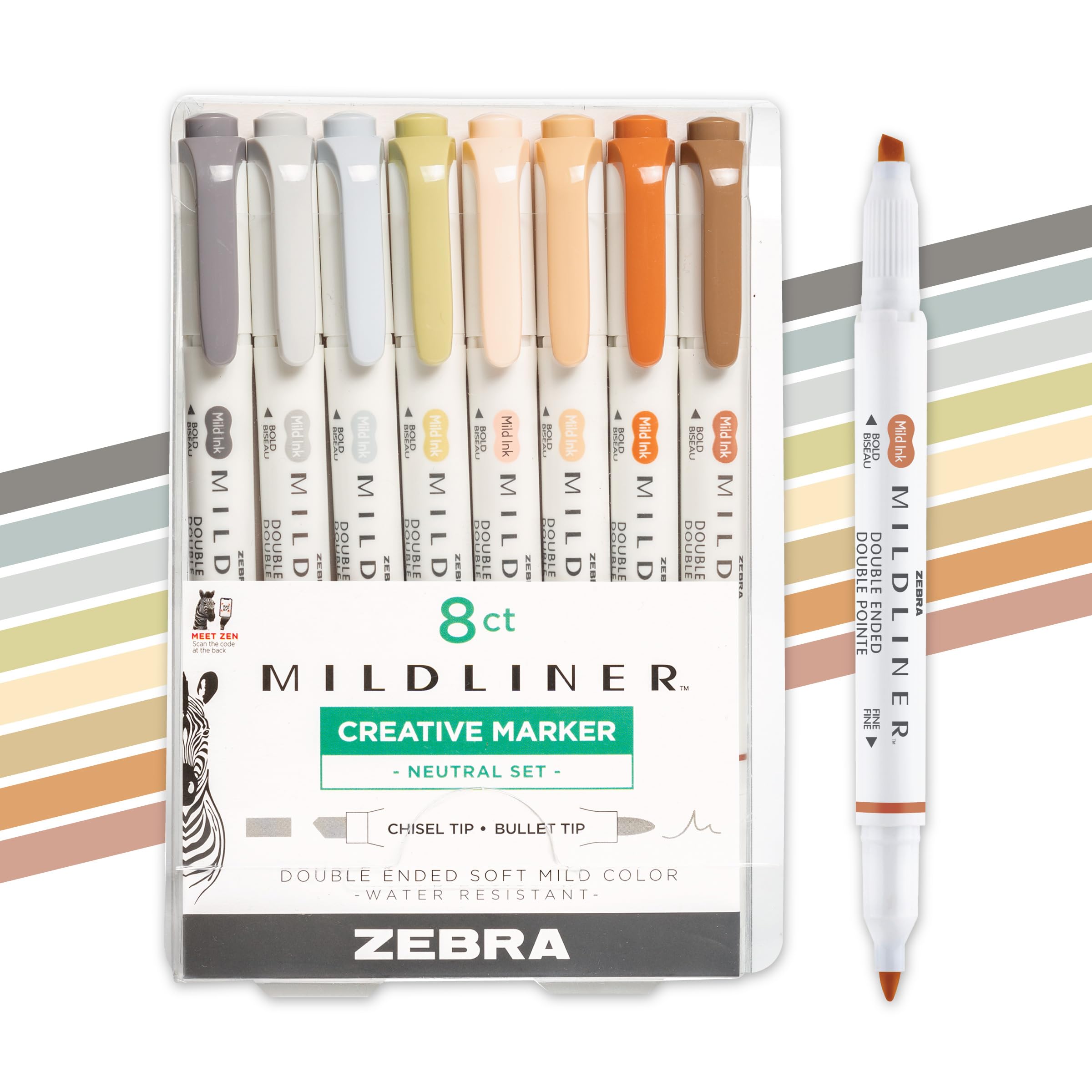 Zebra Pen Mildliner Double Ended Highlighter, Broad and Fine Point Tips, Assorted Neutral Vintage Ink Colors, 8-Pack (78208)