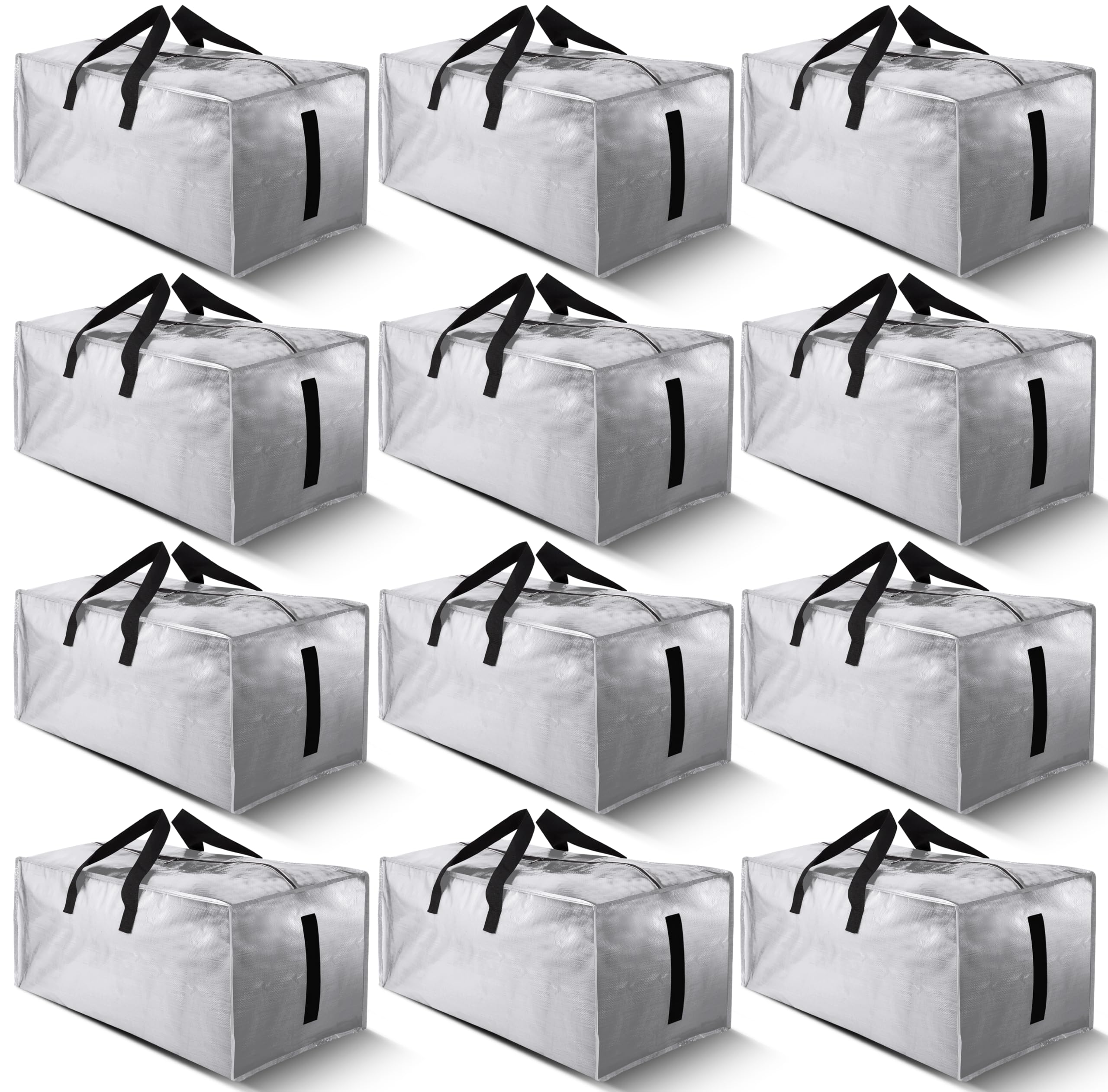 Photo 1 of Homesure 12 Pack Large Strong Moving Bags with Zippers & Carrying Handles - Water-Resistant - Heavy Duty Storage Tote for Space Saving Moving Storage, Fold Flat, Alternative to Moving Box (Silver)