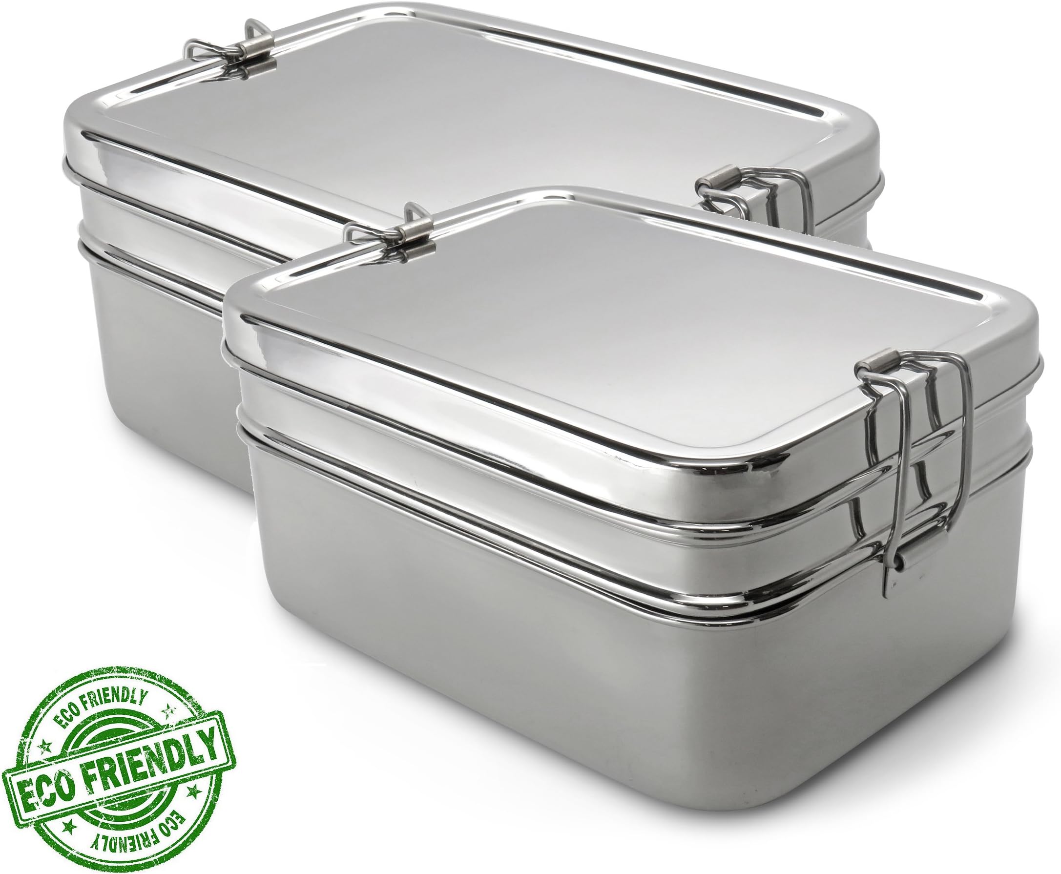 Lifestyle Block 3 Compartment Stainless Steel Eco-Friendly Lunch Box - Regular - Set of 2
