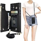 Bocasal Crossbody Wallet Case for iPhone 11 with Card Holder,Zipper Card Slot Protector Shockproof Purse Cover with Removable Cross Body Strap 6.1 Inch(Black)