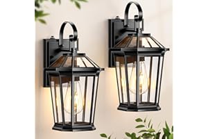 VIANIS Dusk to Dawn Outdoor Wall Lighting, Exterior Light Fixture Wall Mount for House Front Porch Light, Black Anti-Rust Aluminium Modern Outside Coach Lantern with Tempered Glass Shade for Garage