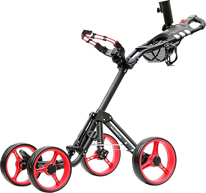 CaddyTek Superlite Explorer 4 Wheel Golf Push Cart, Red