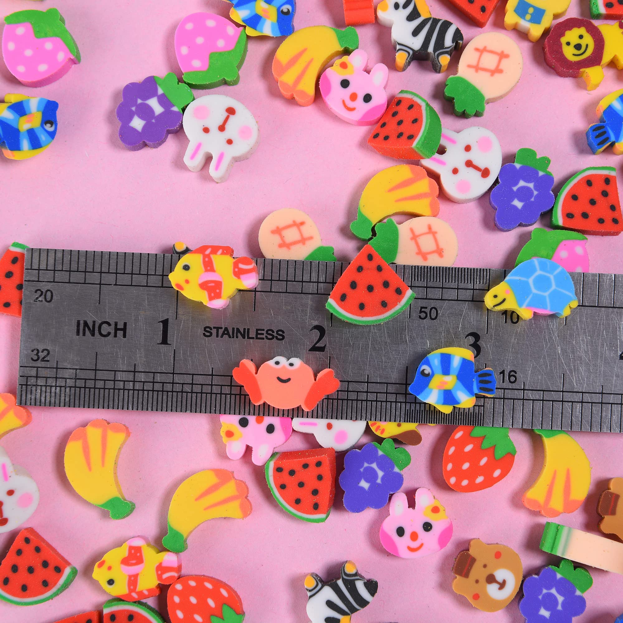 Mini Erasers for Kids Bulk, 300 Pieces Small Fun Cute Animal Fruit Erasers