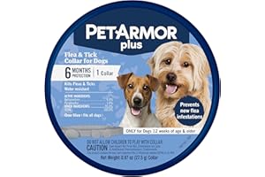 PetArmor Plus Flea & Tick Collar for Dogs, Kills Fleas & Ticks, Long Lasting Protection for 6 Months, Water Resistant, One Size Fits All, 1 Collar