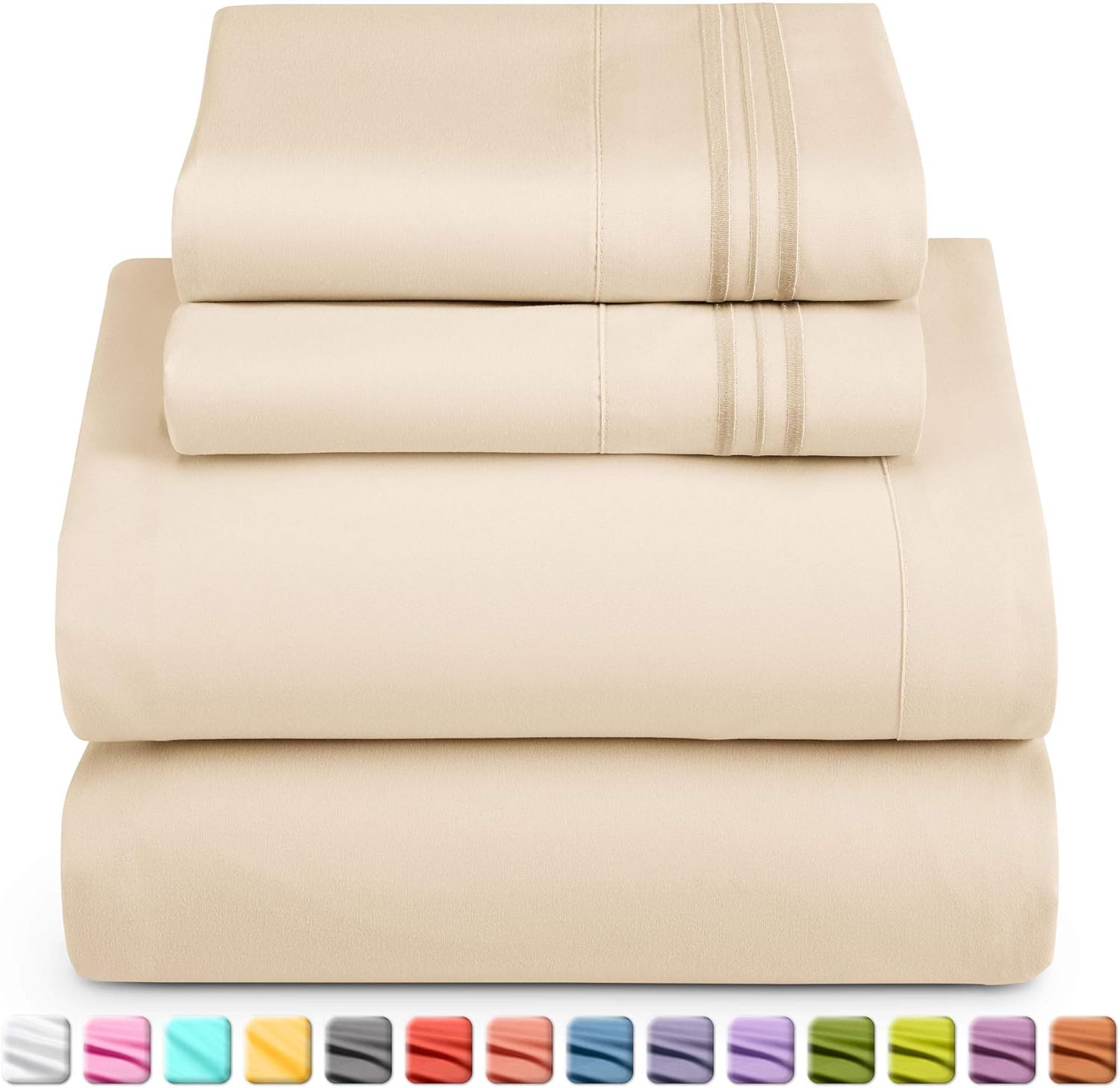 Nestl Luxury Queen Sheet Set - 4 Piece Extra Soft 1800 Microfiber-Deep Pocket Bed Sheets with Fitted Sheet, Flat Sheet, 2 Pillow Cases-Breathable, Hotel Grade Comfort and Softness - Beige Cream: Home & Kitchen