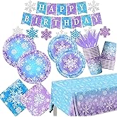 142Pcs Winter Snowflake Birthday Party Supplies Party Tableware Blue Snowflake Winter Wonderland Tableware for Christmas Winter Birthday Party Decorations