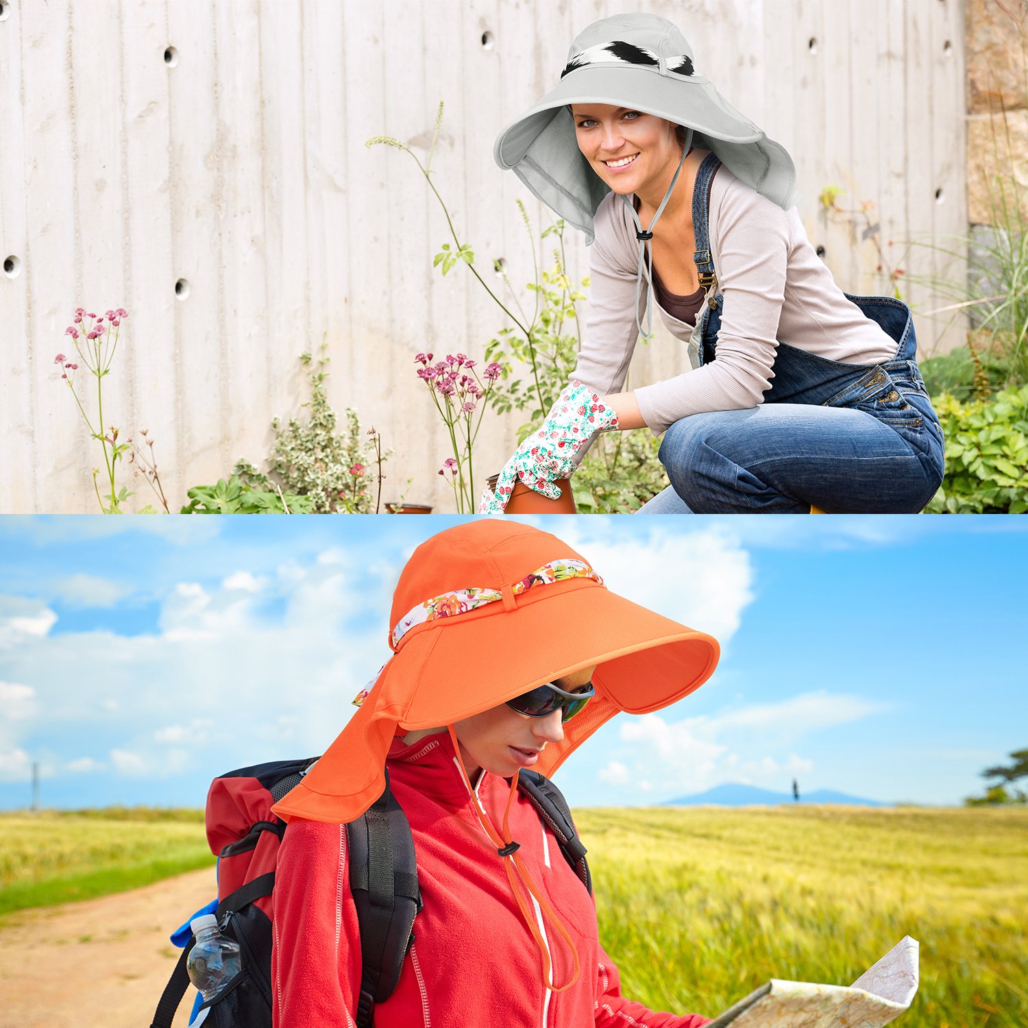 Solaris Women’s Sun Hat Neck Flap Wide Brim UV Protection UPF 50+ Foldable Fishing Cap with Extra Replaceable Ribbon Silver
