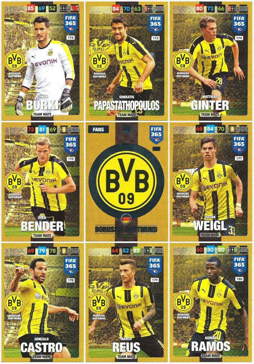 Panini FIFA 365 Adrenalyn XL 2017 Borussia Dortmund Logo Badge and Team Mates Trading Cards