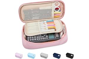 SPACEMATE Pencil Case Pouch Bag School Supplies for Girls and Boys, Large Big Capacity Aesthetic Pen Case, Simple Zipper Stationery Bag for Women Men Adults, Pink, 1800ml