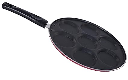 Nirlon Non Stick Mini Uttapam Tawa Pan, 7-Cavity, Red/Black