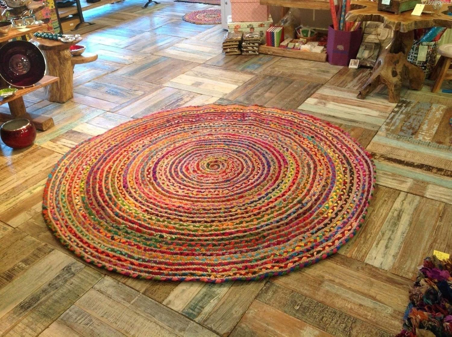 Tapis Rond Tresse En Coton Et Toile De Jute Commerce Equitable 120 Cm Multicolore Tapis Chindi Ameublement Et Decoration Tapis Lawawarenesssociety In